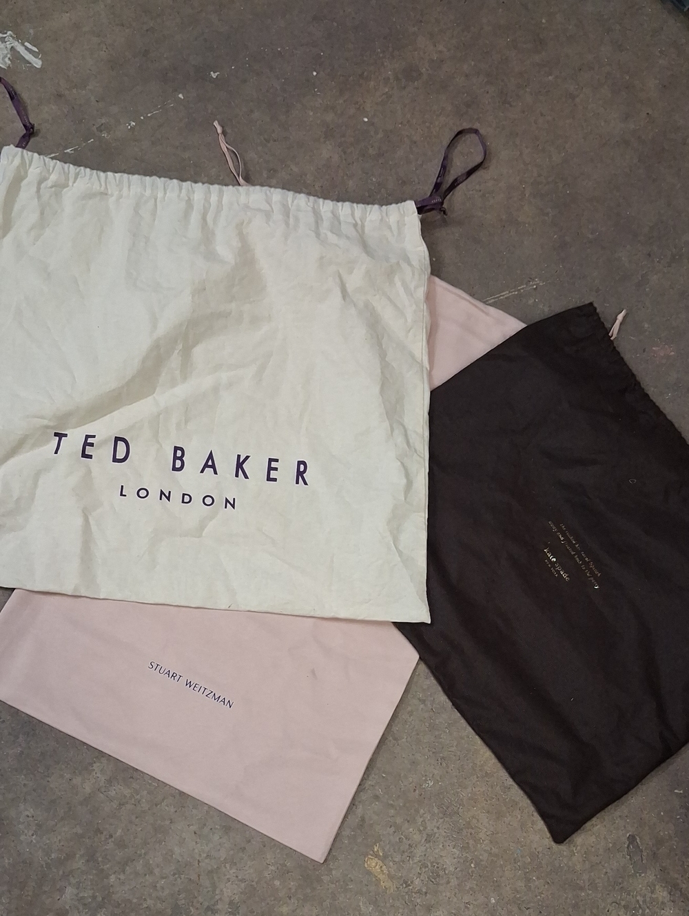 3 Assorted Large Drawstring Dust Bags, Stuart Weitzman, Ted Baker, Kate Spade